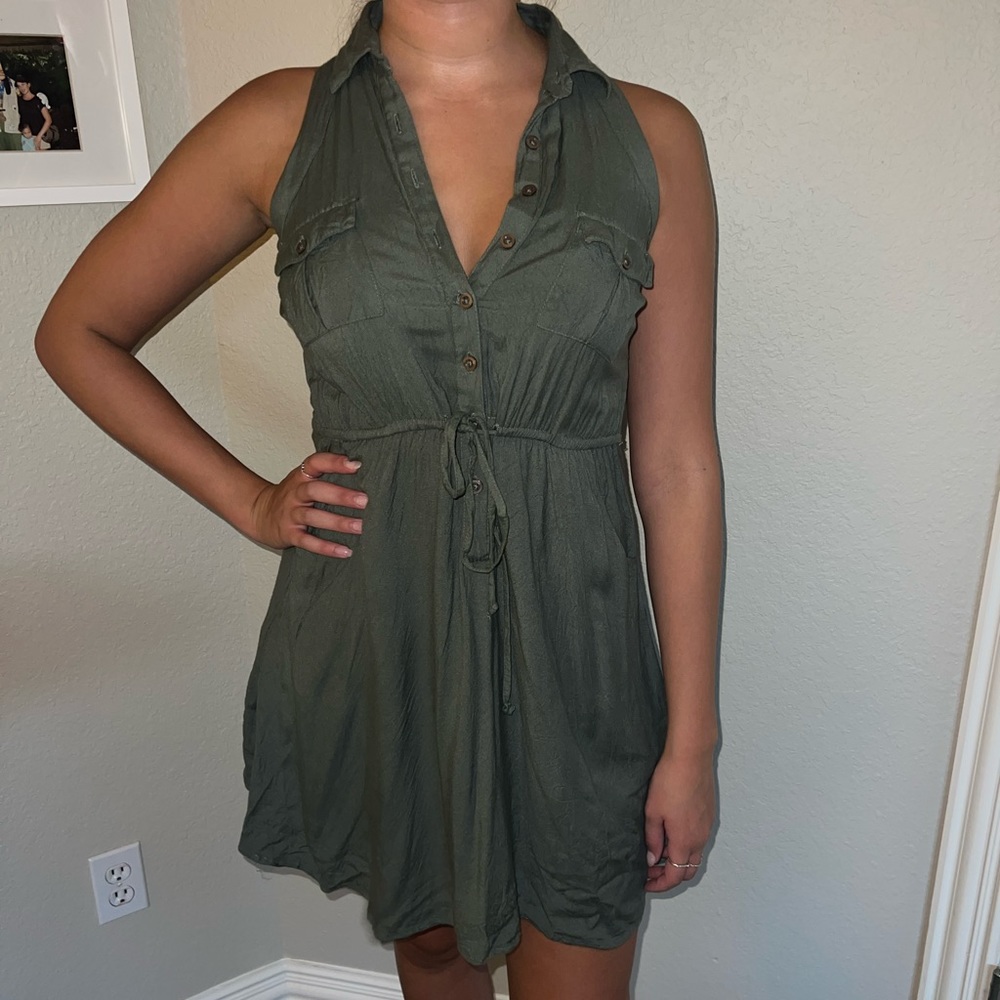 Green button down dress